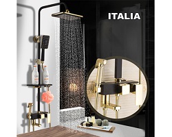 9.Bộ Cây Sen vòi tắm nóng lạnh Tân cổ điển (Mạ Vàng - Đen) có Xịt và Giá đỡ xà bông - Cao cấp ITALIA